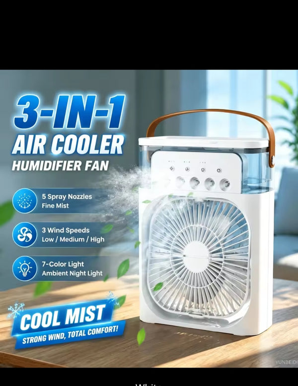 3-in-1 Portable Air Cooler Fan with Humidifier & Mist Spray | Mini AC Cooling Fan with 3 Speeds & LED Light