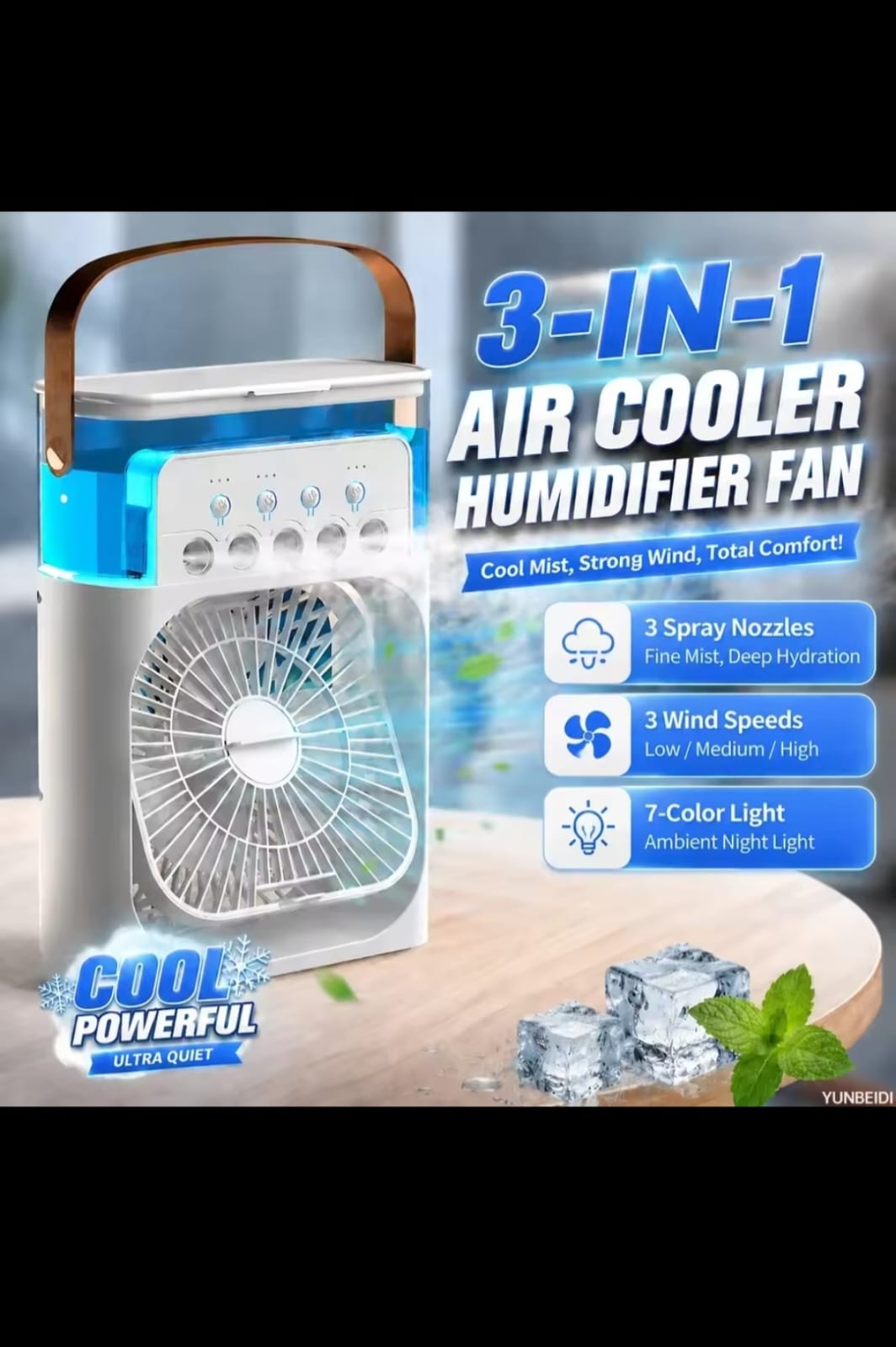 3-in-1 Portable Air Cooler Fan with Humidifier & Mist Spray | Mini AC Cooling Fan with 3 Speeds & LED Light