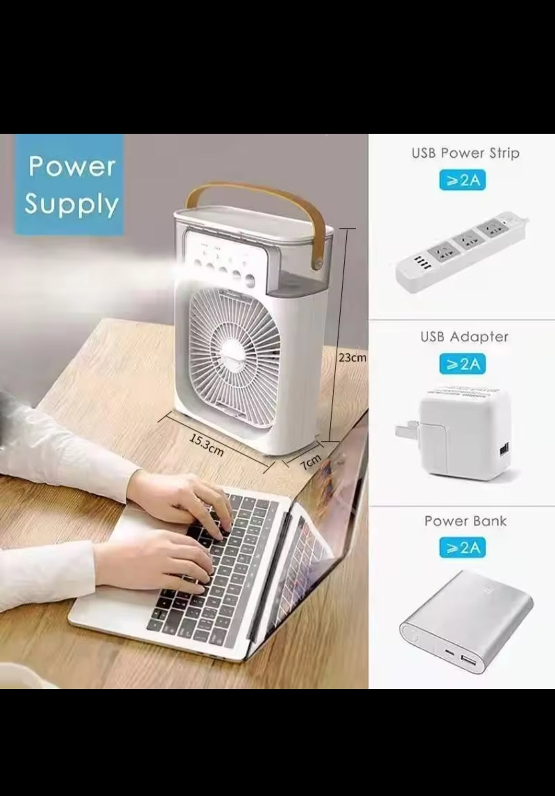 3-in-1 Portable Air Cooler Fan with Humidifier & Mist Spray | Mini AC Cooling Fan with 3 Speeds & LED Light