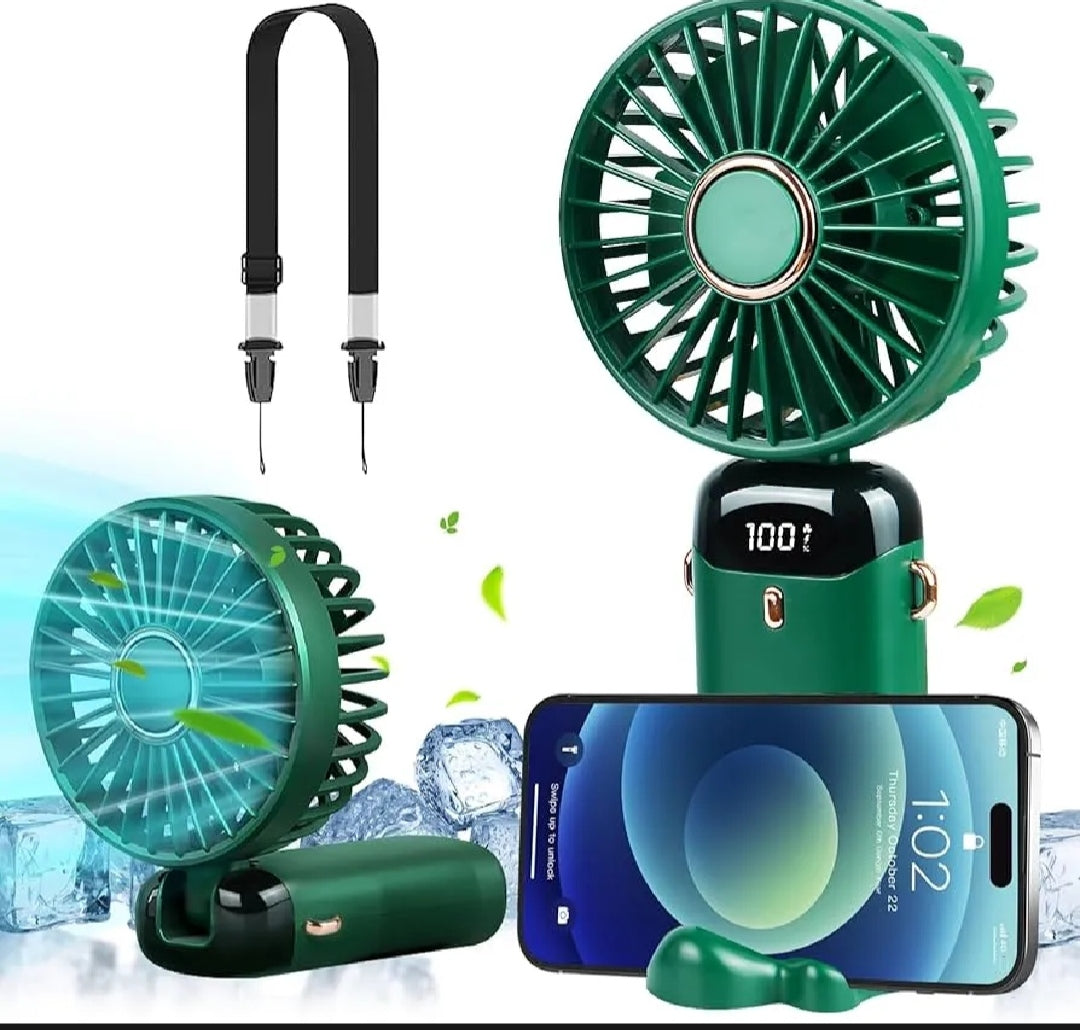 USB Handheld Mini Fan Foldable Portable Neck Hanging Fans 5 Speed Rechargeable Fan with Phone stand Save RS 240 With Easypaisa Advance Payment