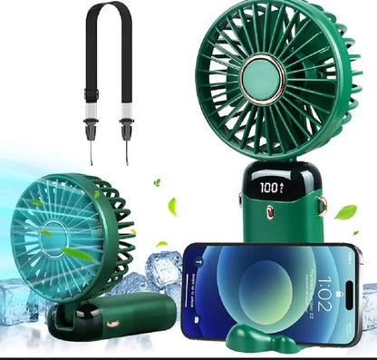 USB Handheld Mini Fan Foldable Portable Neck Hanging Fans 5 Speed Rechargeable Fan with Phone stand Save RS 240 With Easypaisa Advance Payment