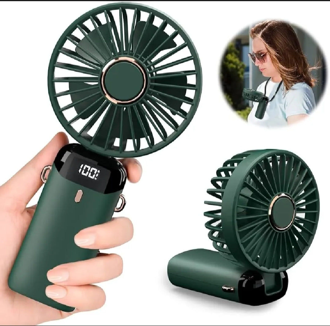 USB Handheld Mini Fan Foldable Portable Neck Hanging Fans 5 Speed Rechargeable Fan with Phone stand Save RS 240 With Easypaisa Advance Payment