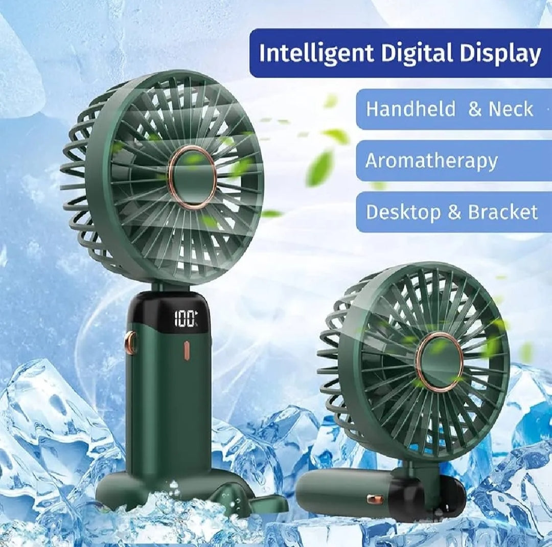 USB Handheld Mini Fan Foldable Portable Neck Hanging Fans 5 Speed Rechargeable Fan with Phone stand Save RS 240 With Easypaisa Advance Payment